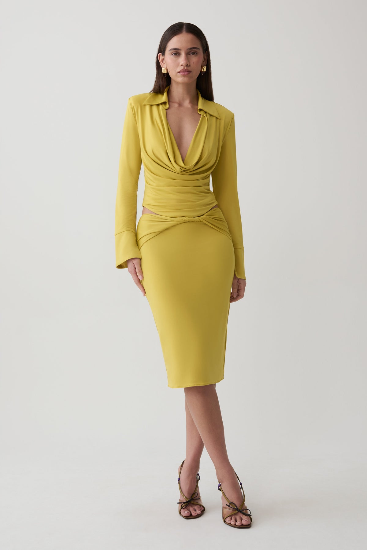 Svetlana Twist Side Detail Skirt - Chartreuse #3