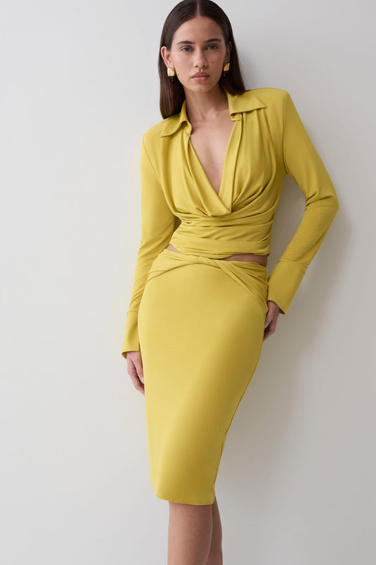 Svetlana Twist Side Detail Skirt - Chartreuse