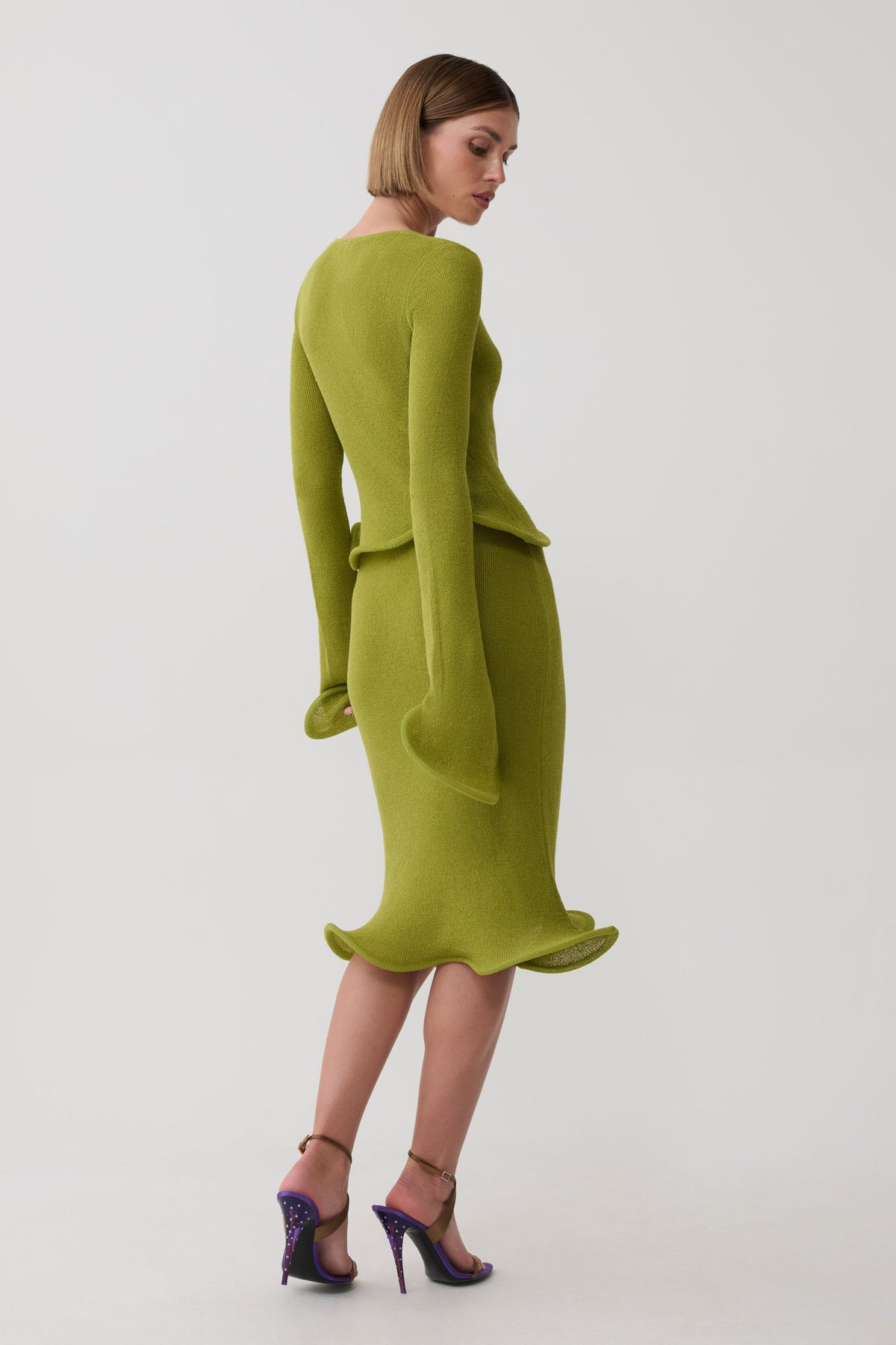 Gigi Knit Knee Length Skirt - Olive #2