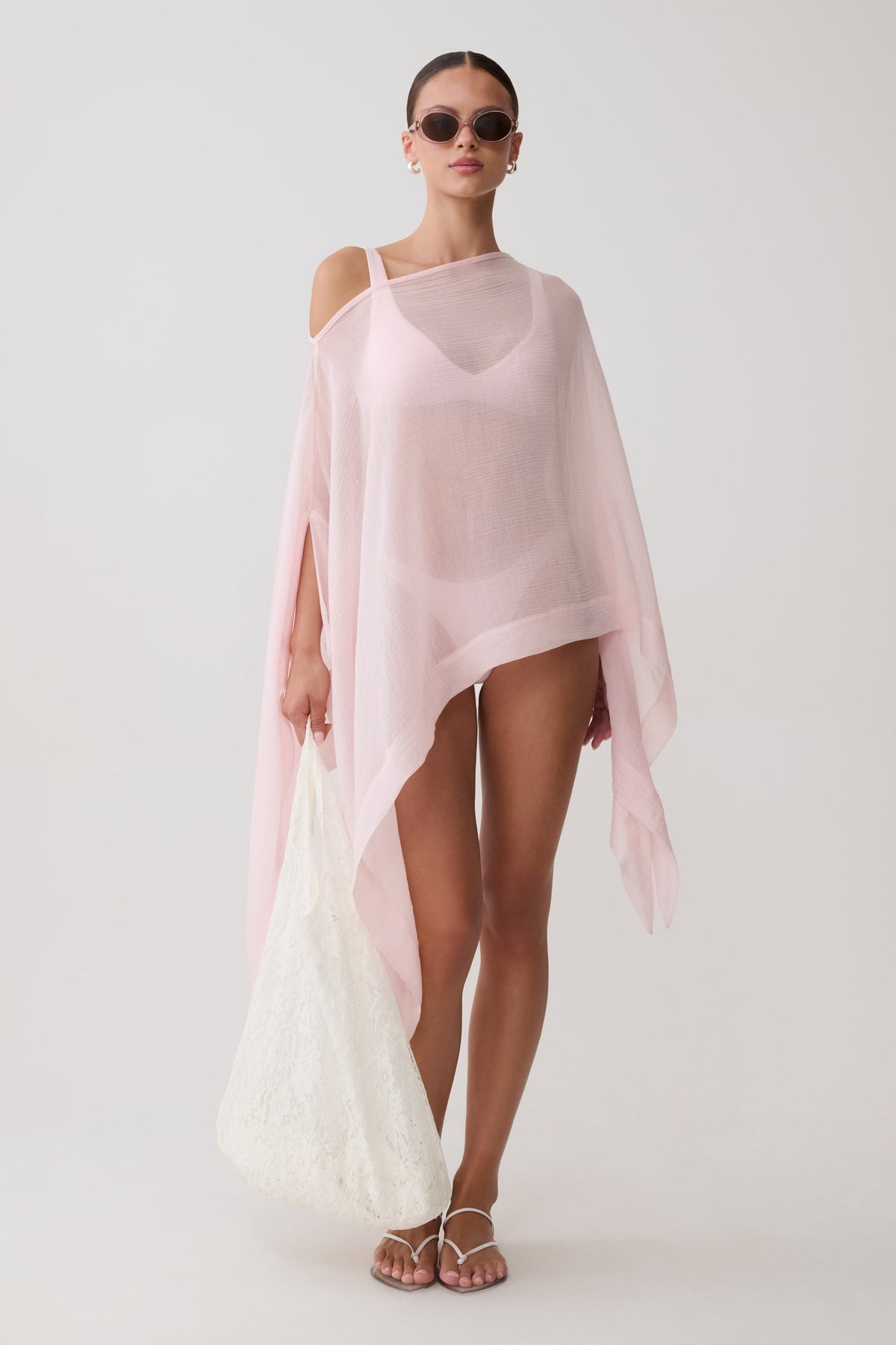 Leilani Sheer Draped Asymmetric Top - Pink