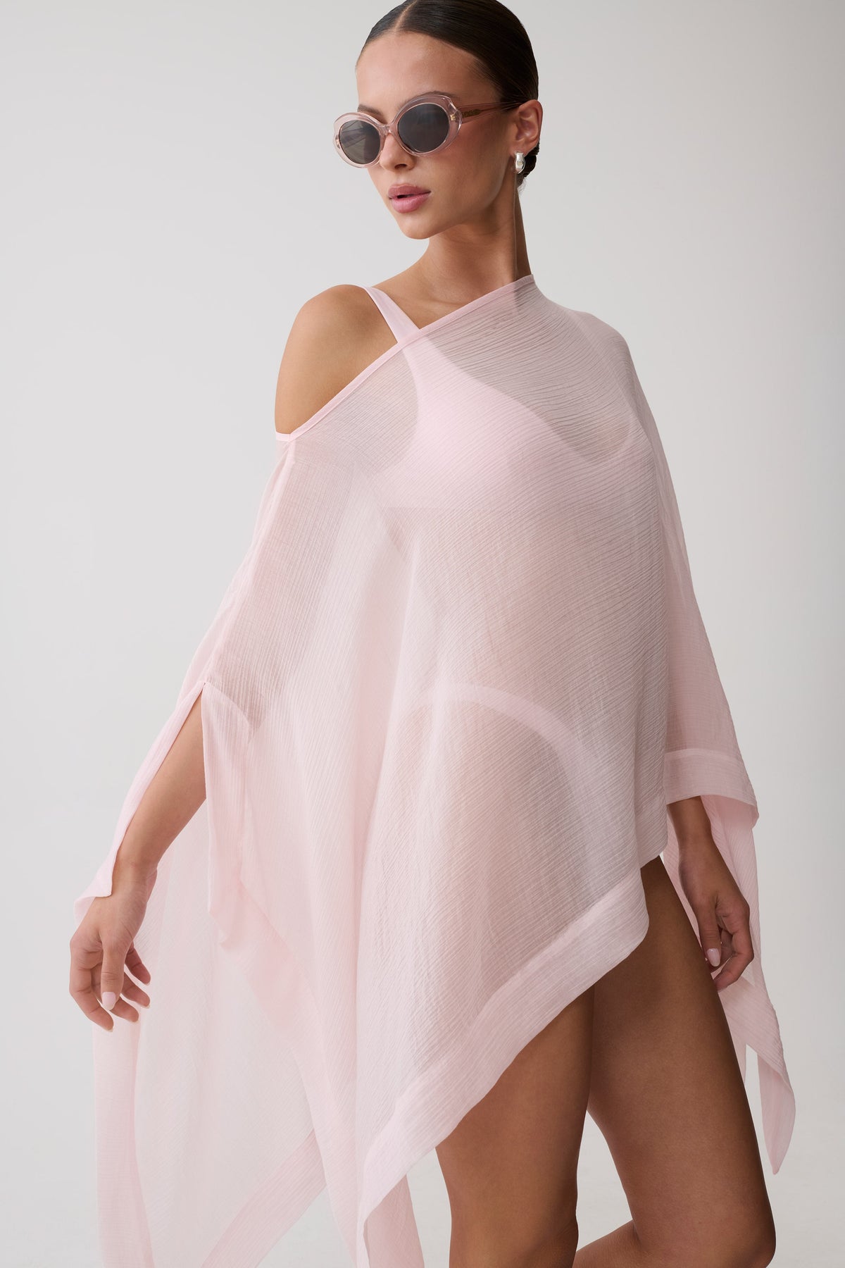 Leilani Sheer Draped Asymmetric Top - Pink #4