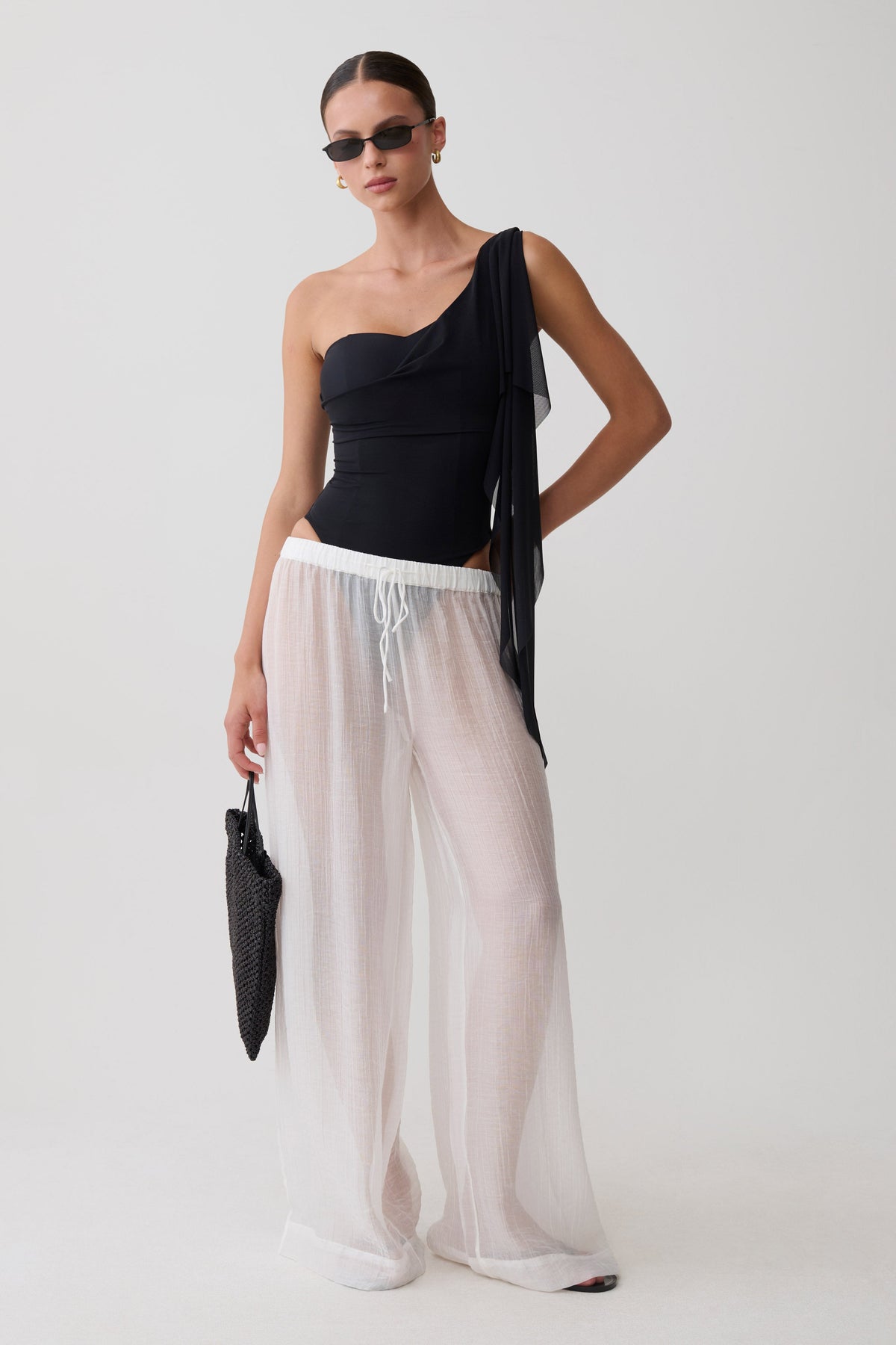 Thessaly Shoulder Train One Piece - Black