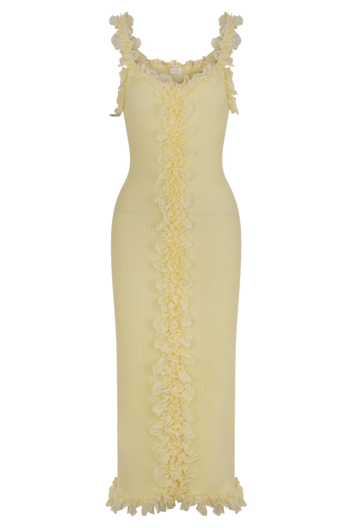Shay Lace Ruffle Knit Midi Dress - Lemon #7