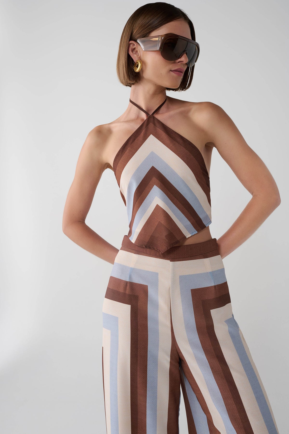 Thea Halter Chiffon Sleeveless Top - Blue Stripe #2