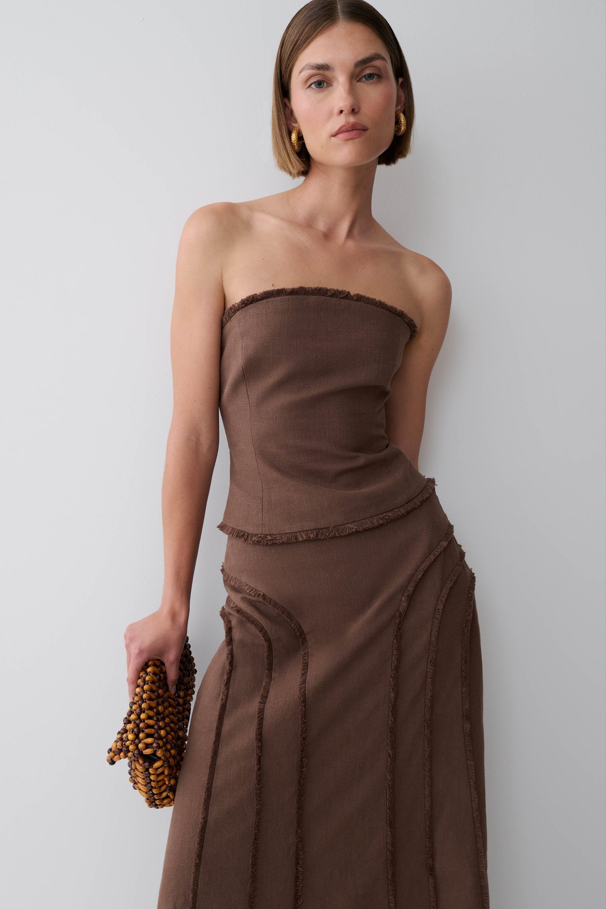 Annie Strapless Tie Back Linen Top - Dark Chocolate #3