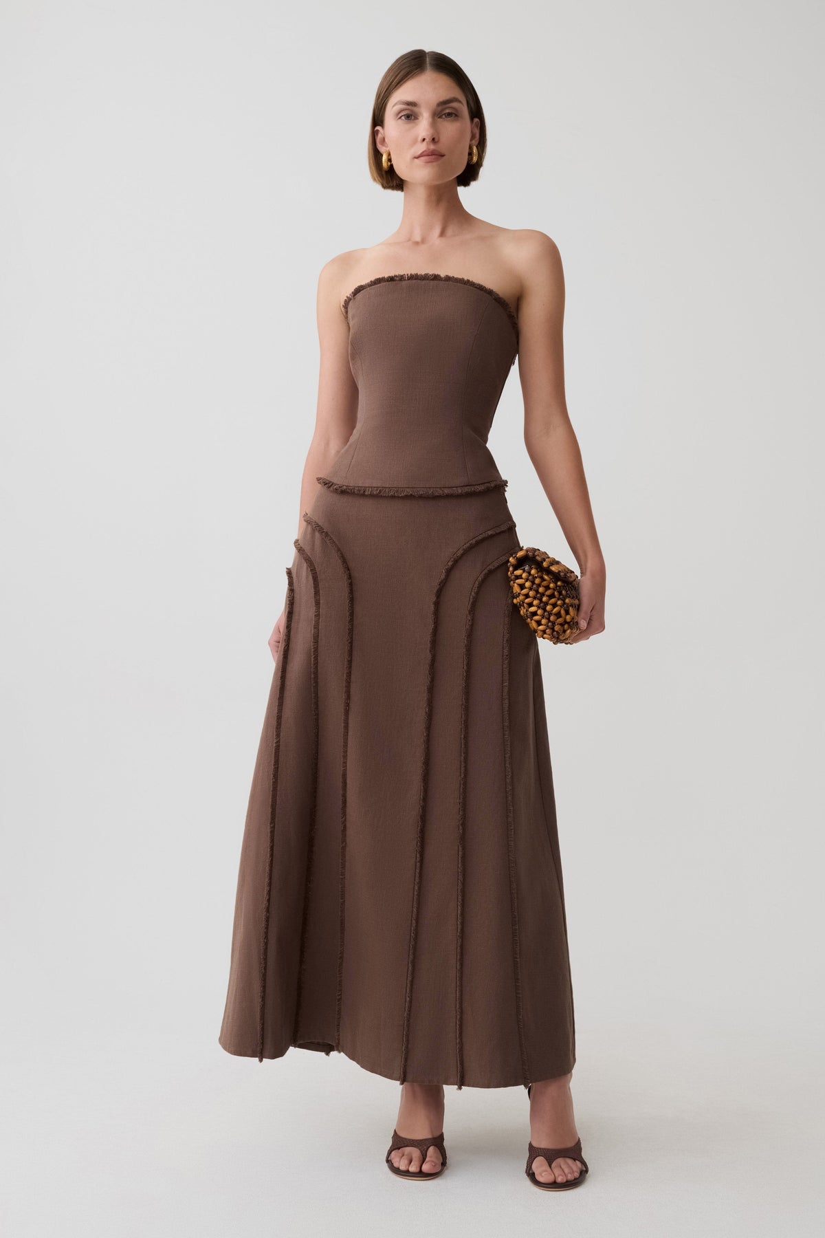 Annie Strapless Tie Back Linen Top - Dark Chocolate #5