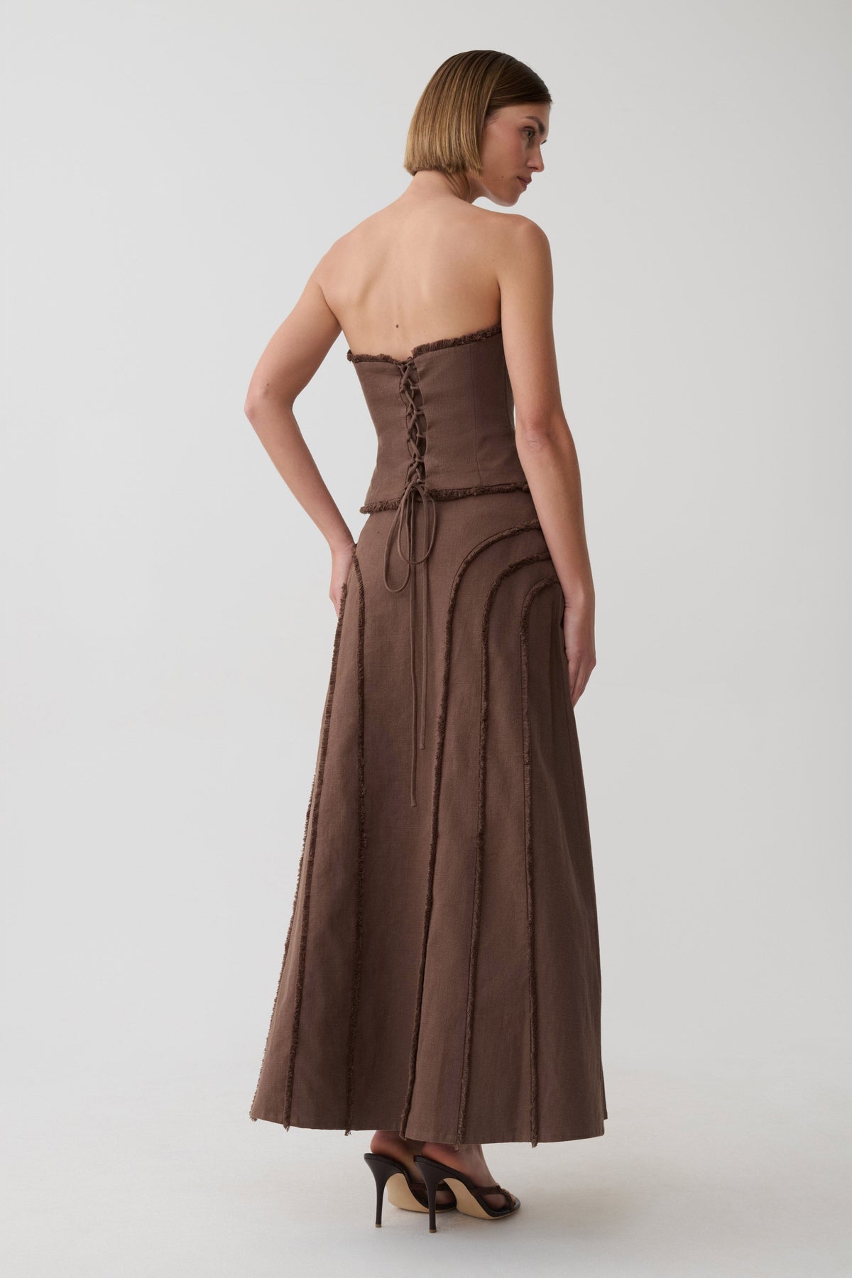 Annie Strapless Tie Back Linen Top - Dark Chocolate