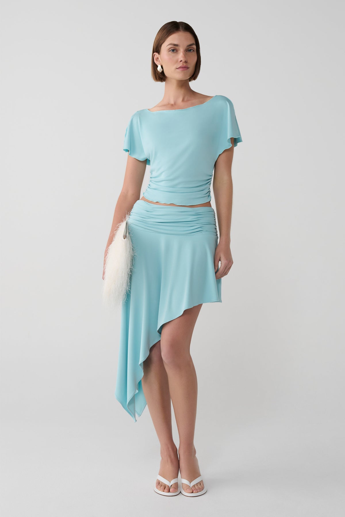 Talise Modal Flounce Short Sleeve Top - Aqua Blue #7