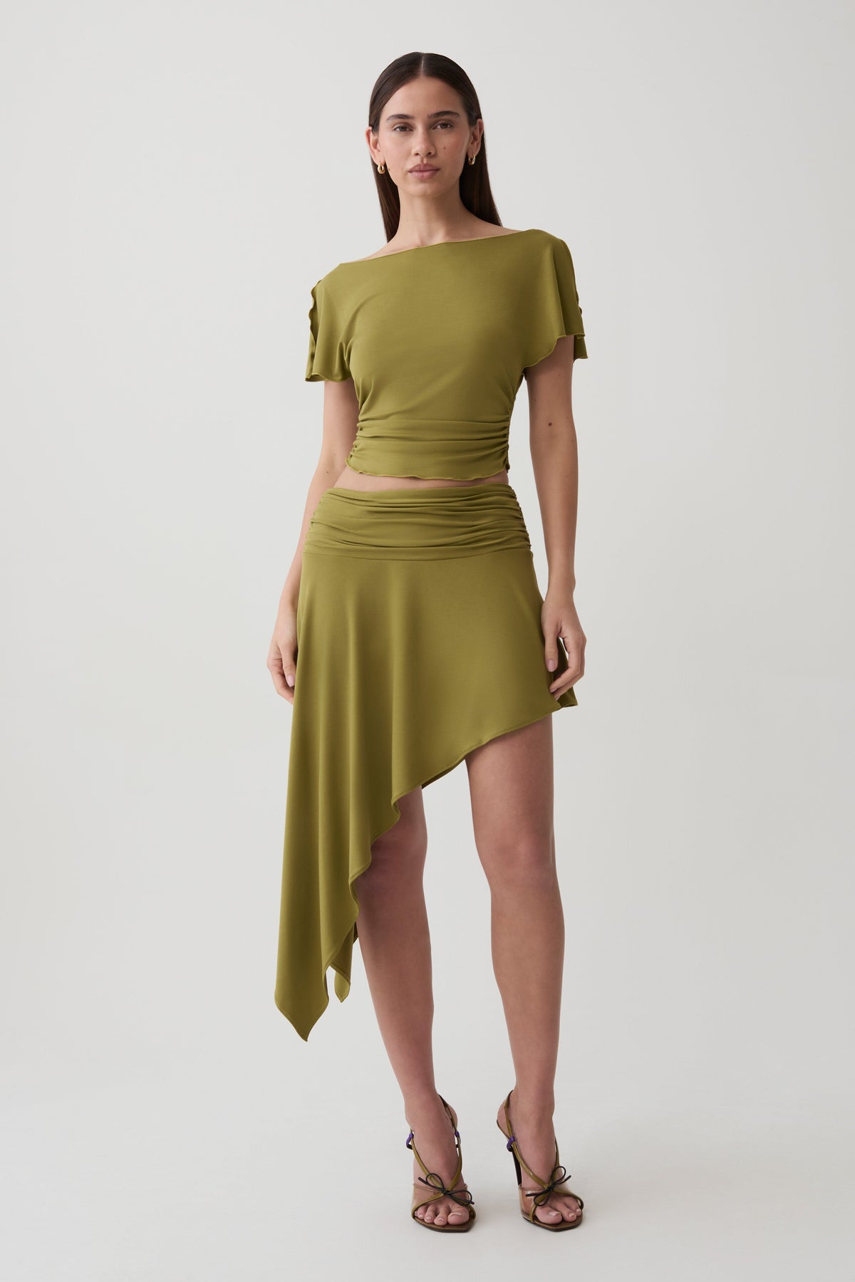 Talise Modal Flounce Short Sleeve Top - Vintage Olive #4