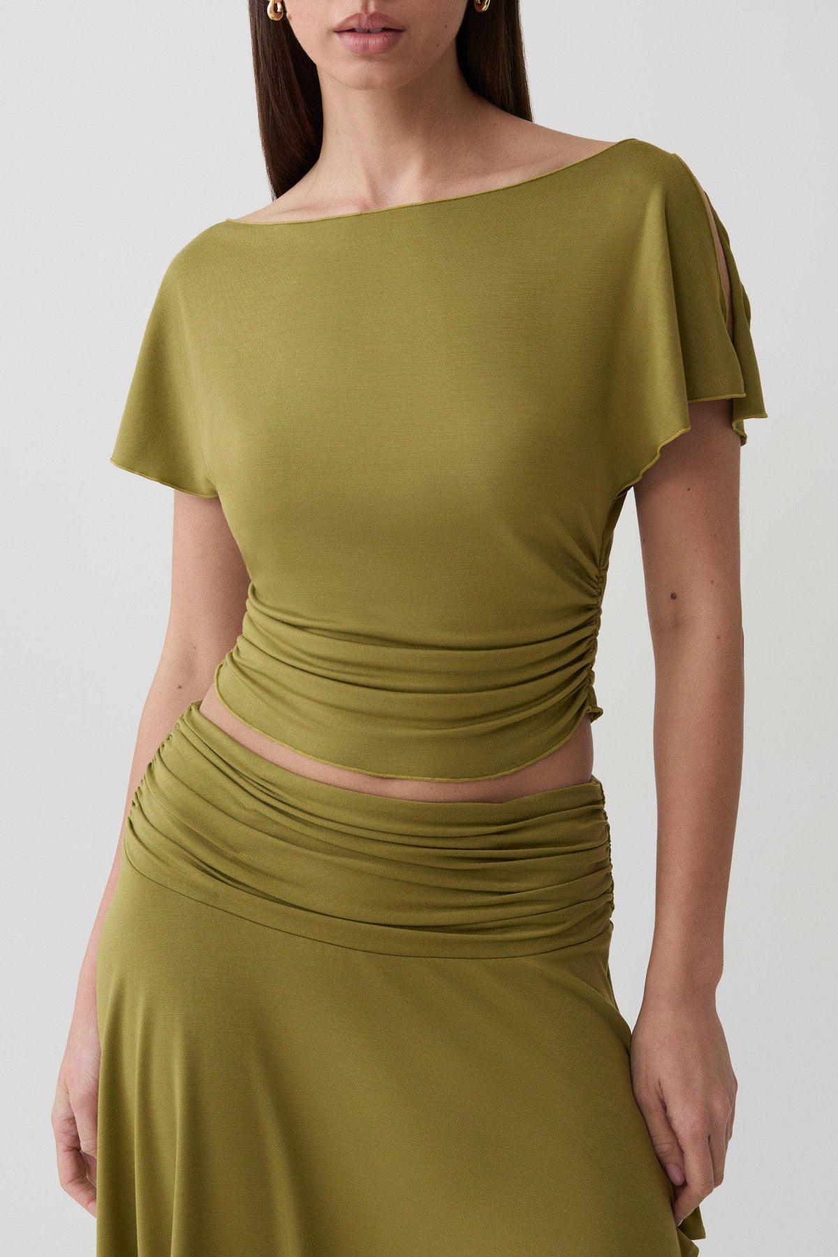 Talise Modal Flounce Short Sleeve Top - Vintage Olive #3