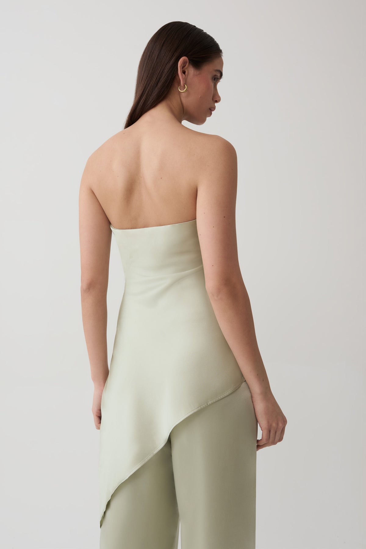 Kayla Silk Blend Strapless Asymmetric Top - Sage #4