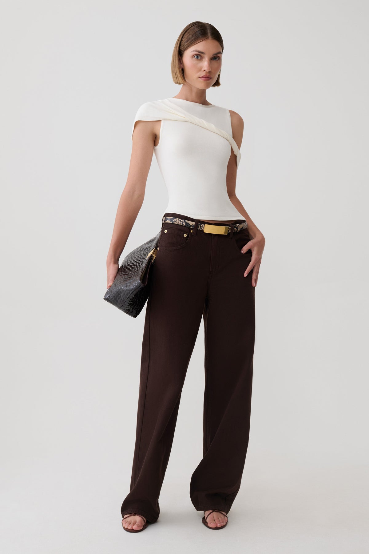 Deon Twist Detail Knit Top - White #6