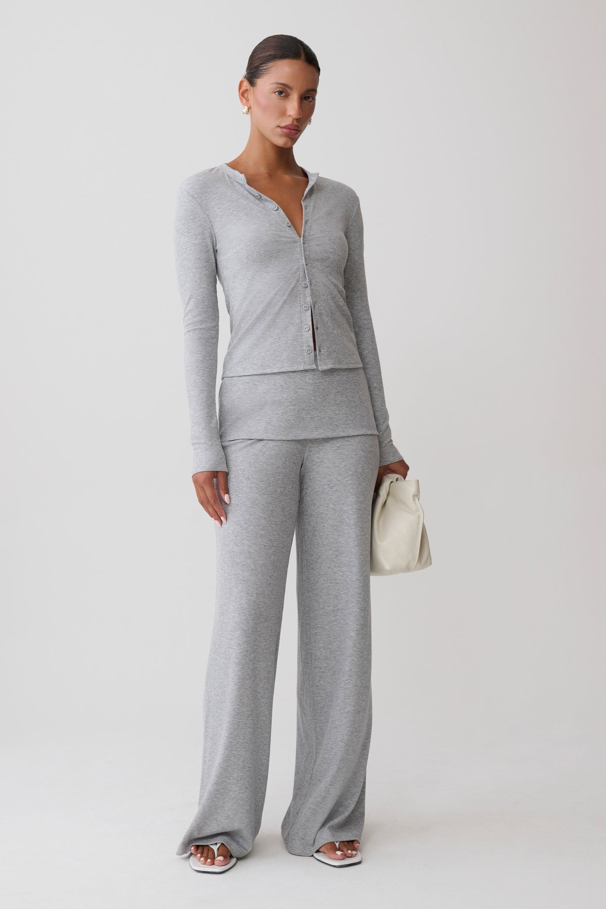 Evadne Button Down Jersey Cardigan - Grey Marle #6