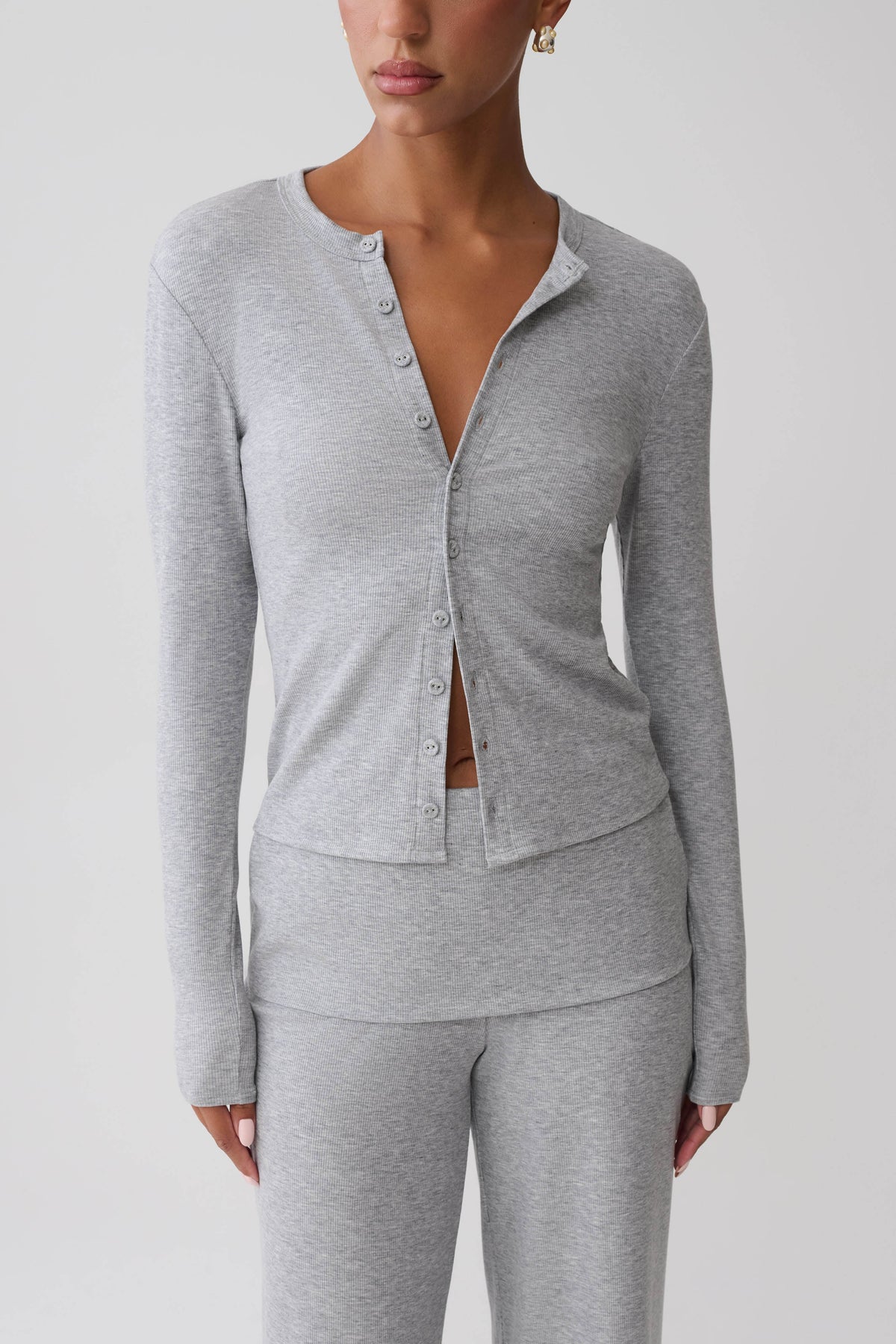 Evadne Button Down Jersey Cardigan - Grey Marle #2