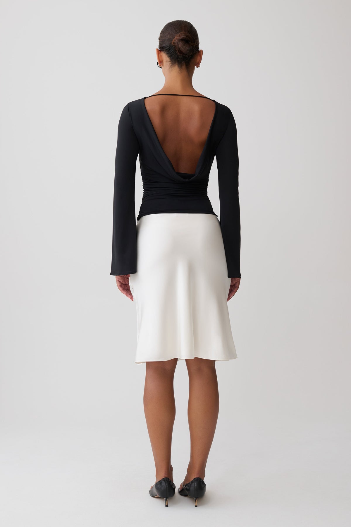 Sabina Cowl Back Long Sleeve Top - Black