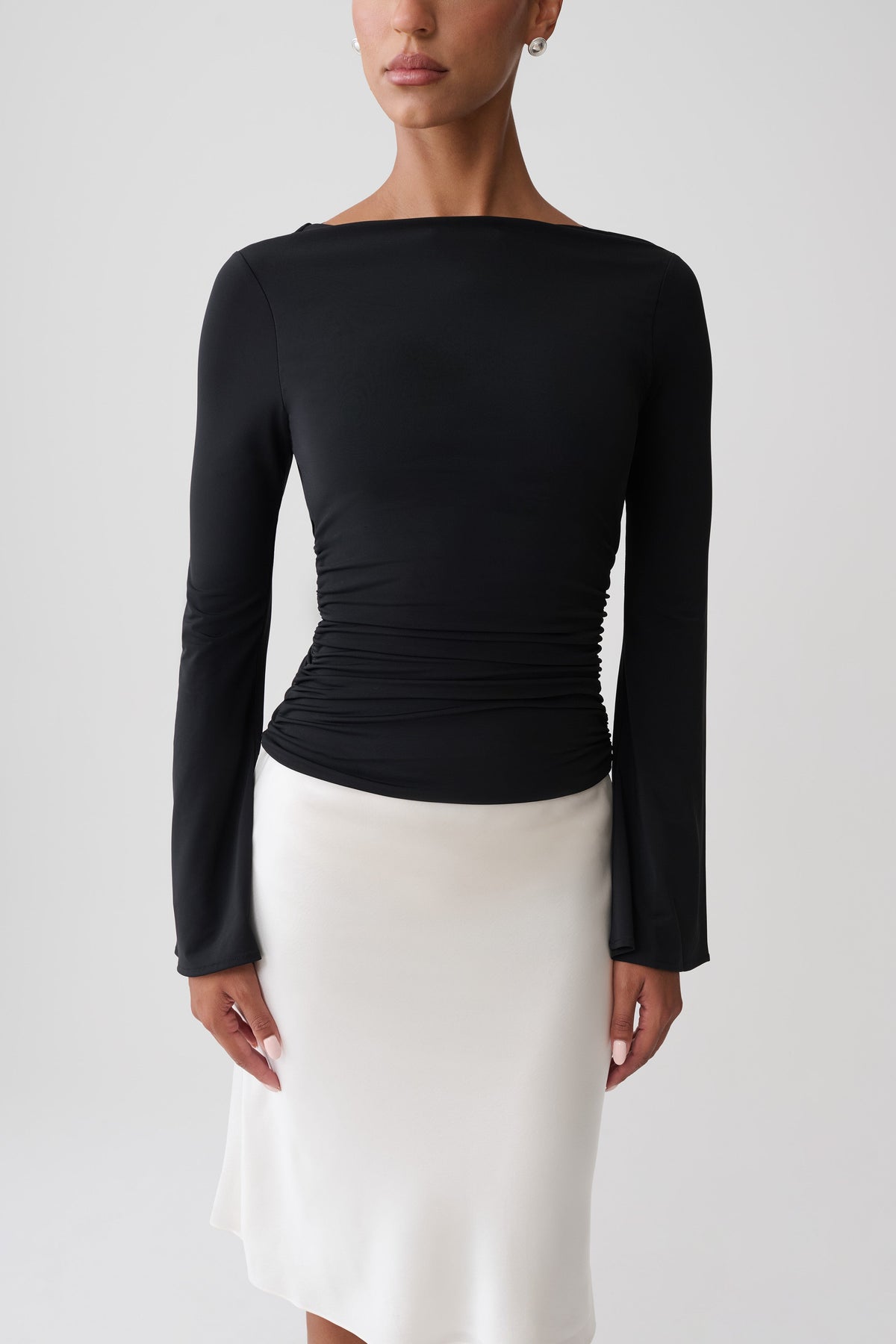 Sabina Cowl Back Long Sleeve Top - Black #3