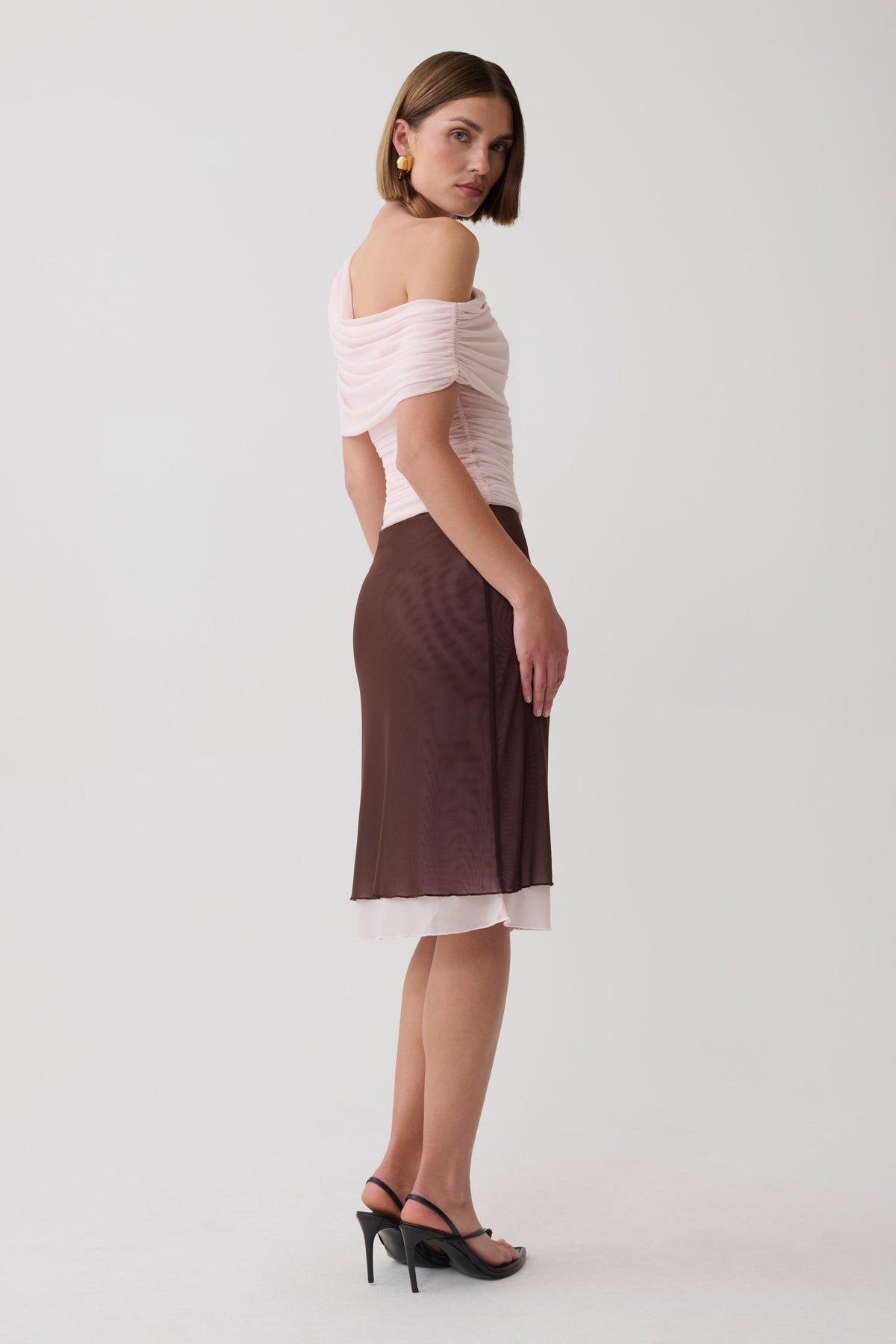 Arina Fluid Loose Neck Jersey Mesh Top - Pale Pink #4