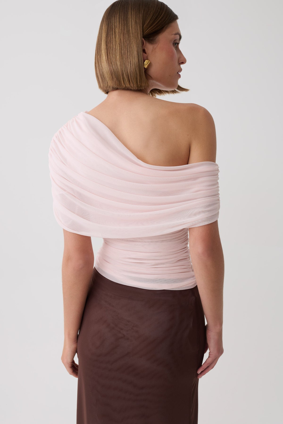 Arina Fluid Loose Neck Jersey Mesh Top - Pale Pink #2