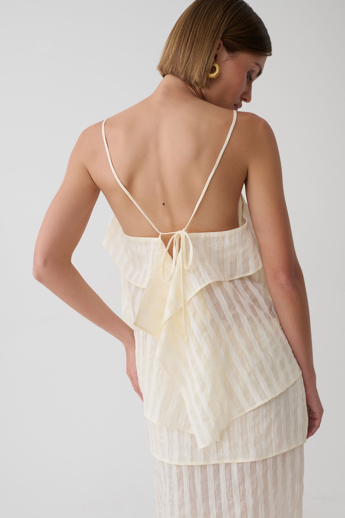 Adrina Striped Tie Back Sleeveless Top - Ivory