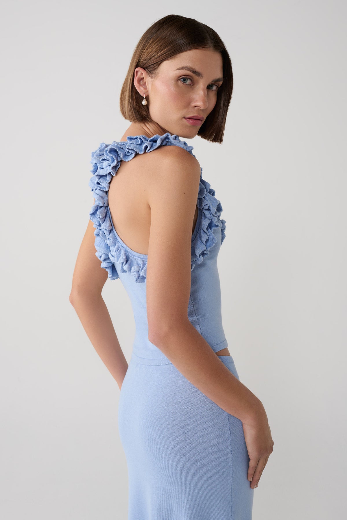 Tayler Ruffle Knit Top - Cornflower Blue