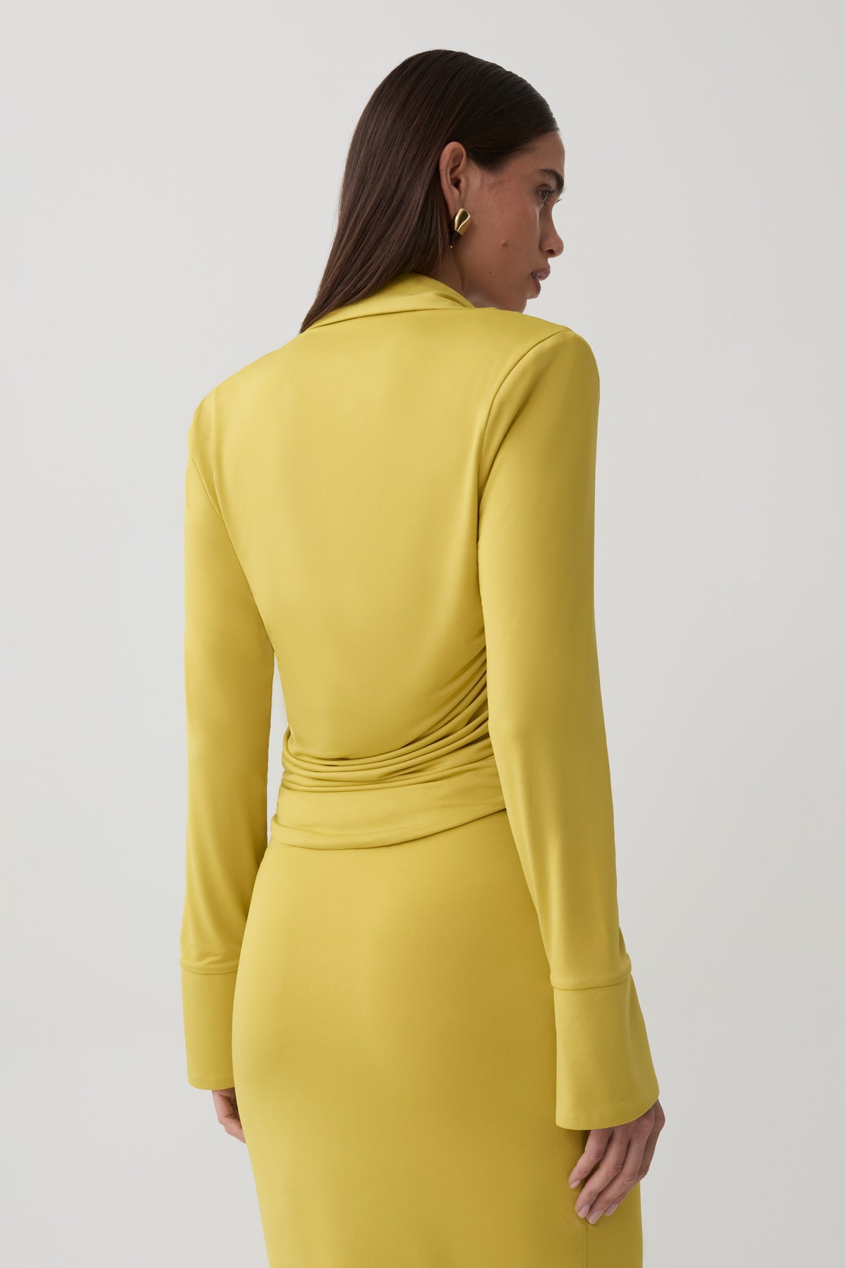 Elmira Long Sleeve Slinky Gather Detail Top - Chartreuse