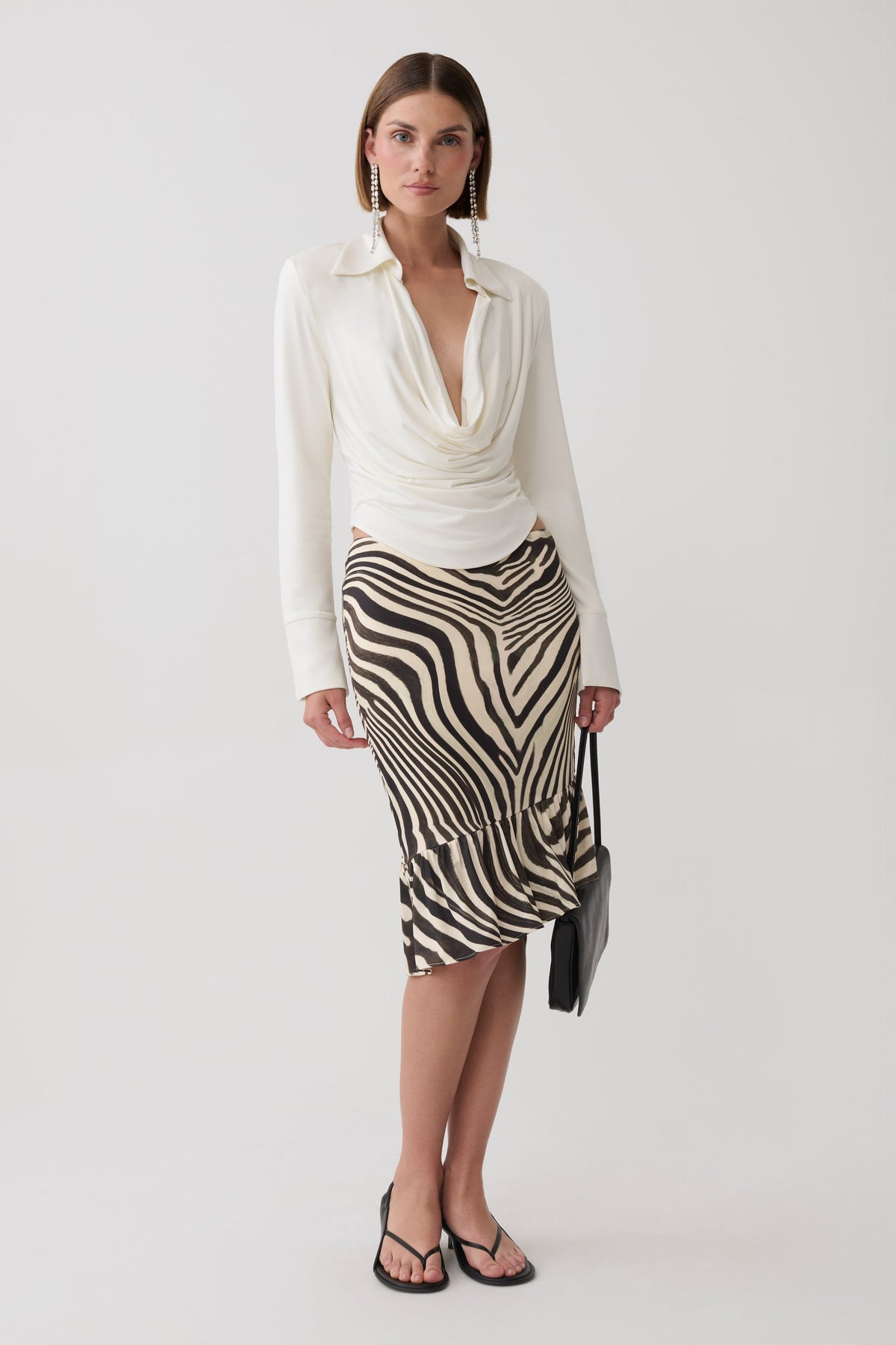 Elmira Long Sleeve Slinky Gather Detail Top - Ivory