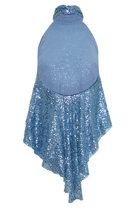 Ruby Beaded Sheer Longline Top - Blue