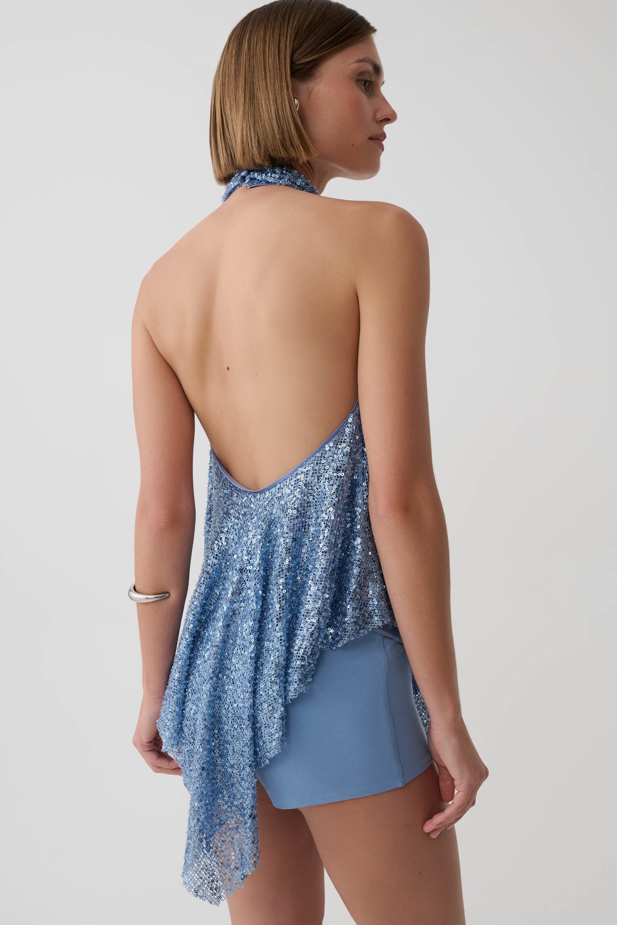 Ruby Beaded Sheer Longline Top - Blue