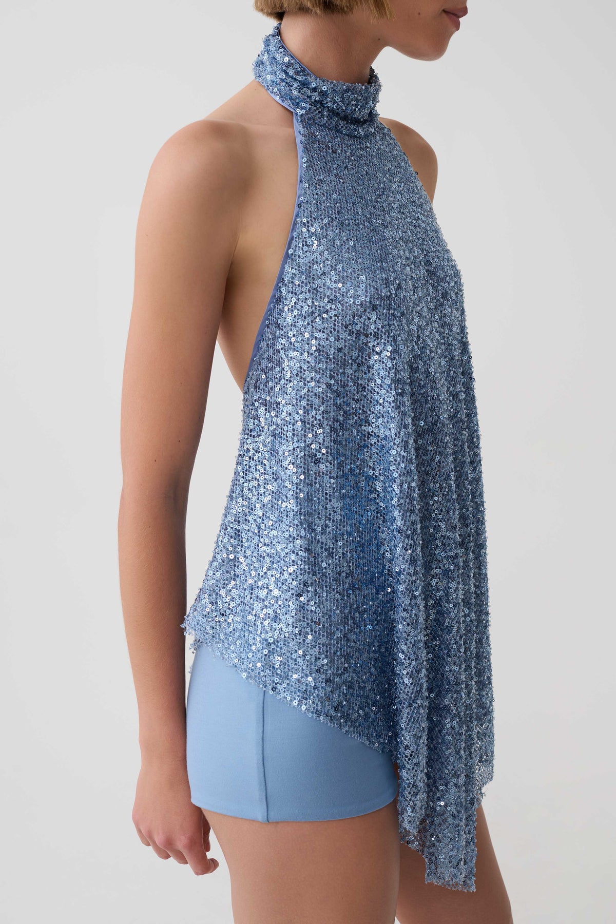 Ruby Beaded Sheer Longline Top - Blue #5