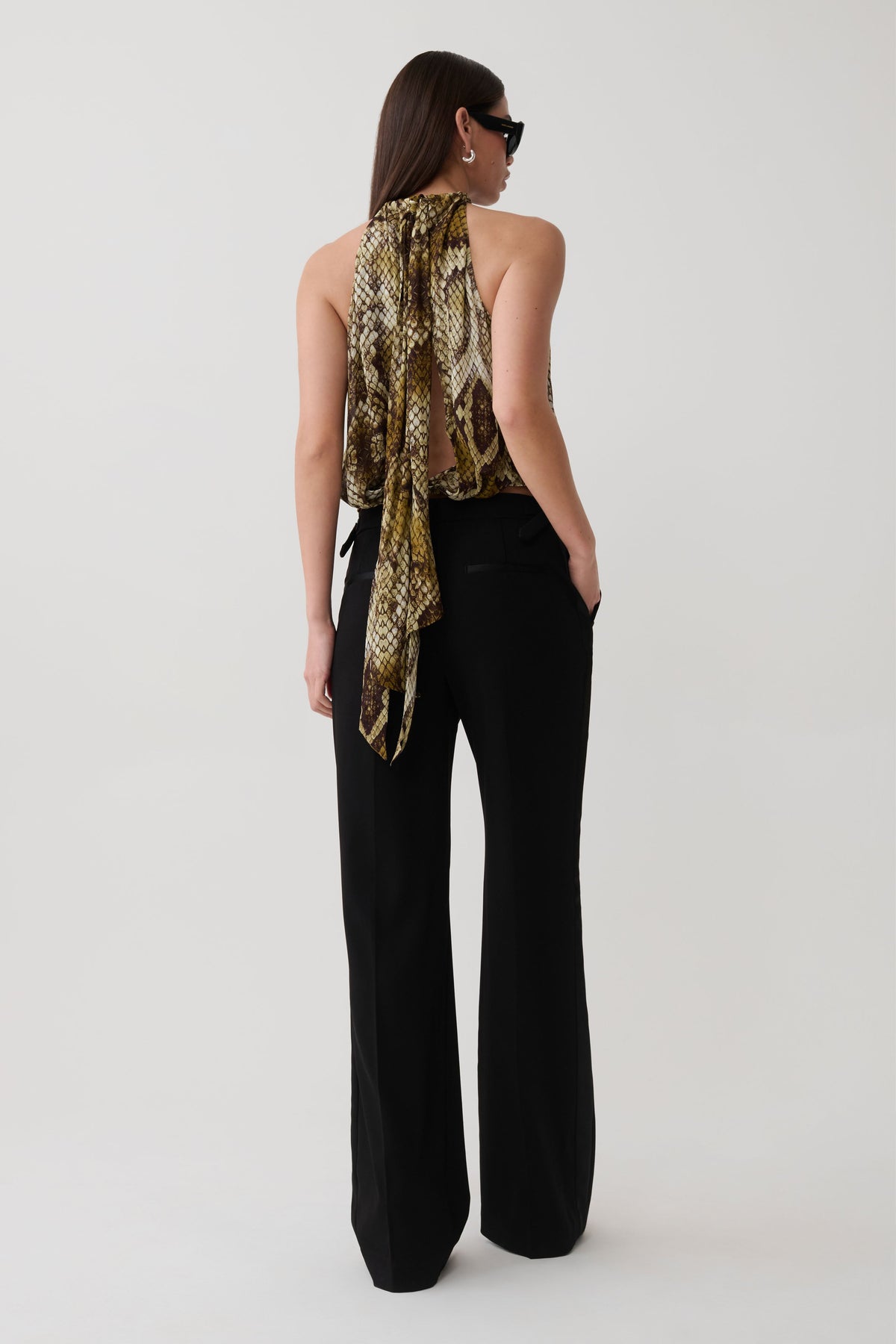 Eliana Tie Back Chiffon Sleeveless Top - Snake Print