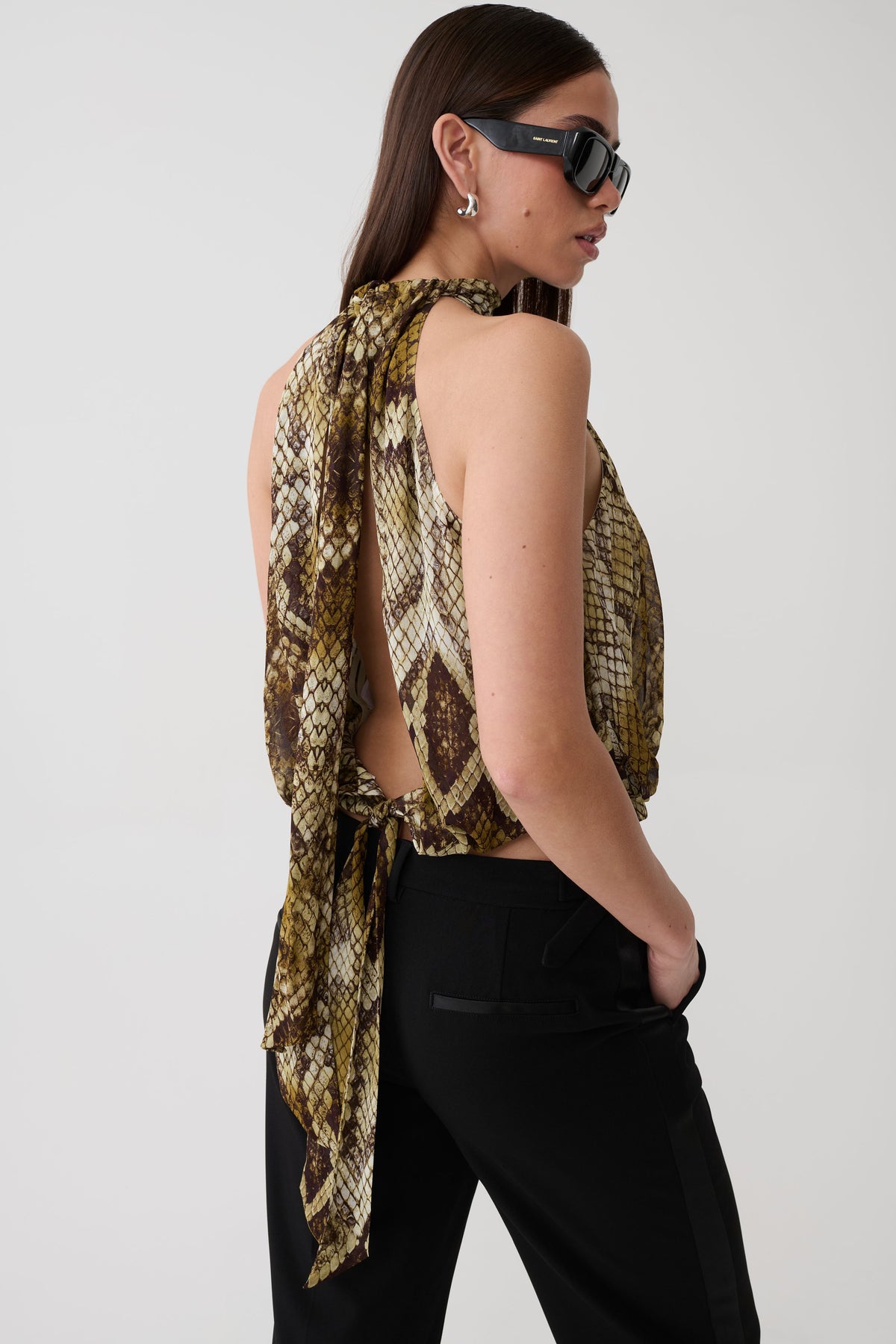 Eliana Tie Back Chiffon Sleeveless Top - Snake Print #3