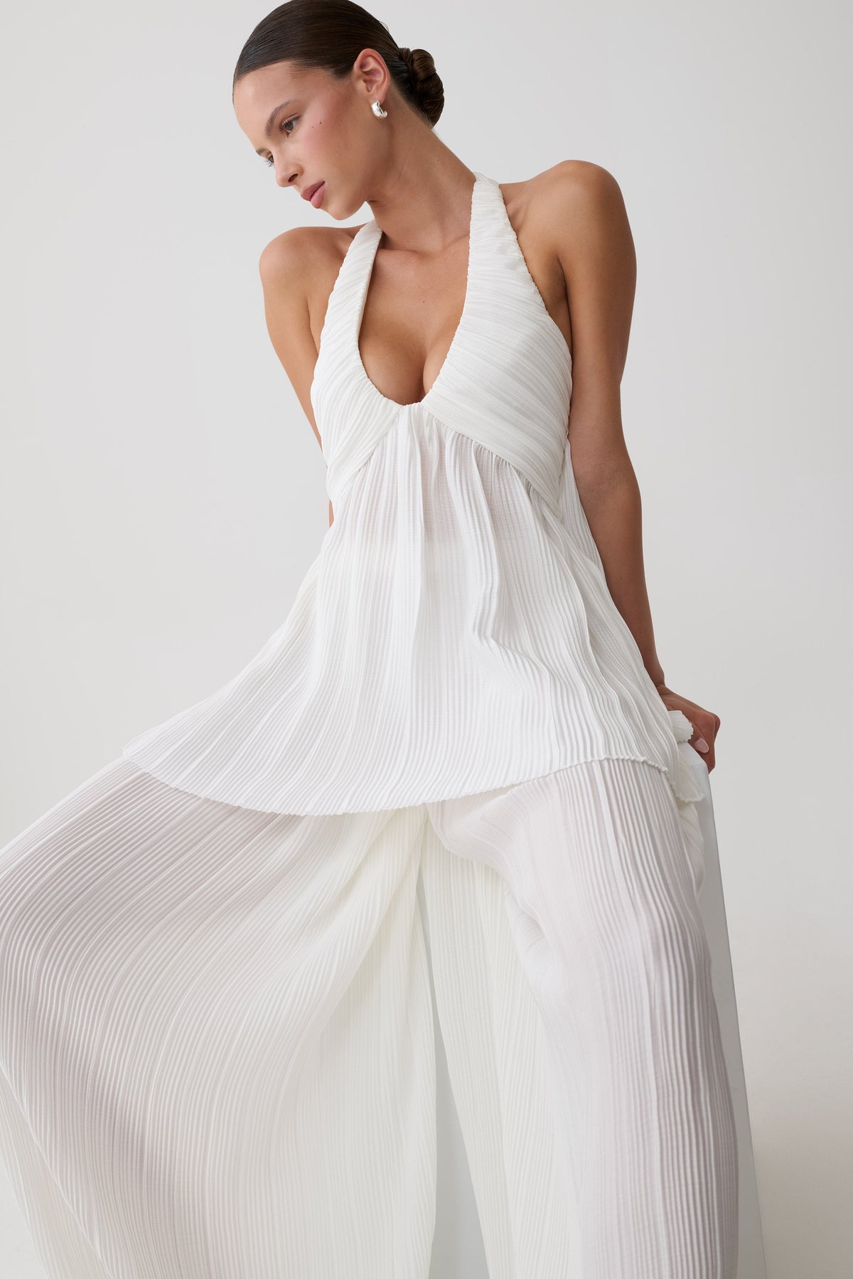 Jonah Halter Plisse Sleeveless Top - Ivory #6