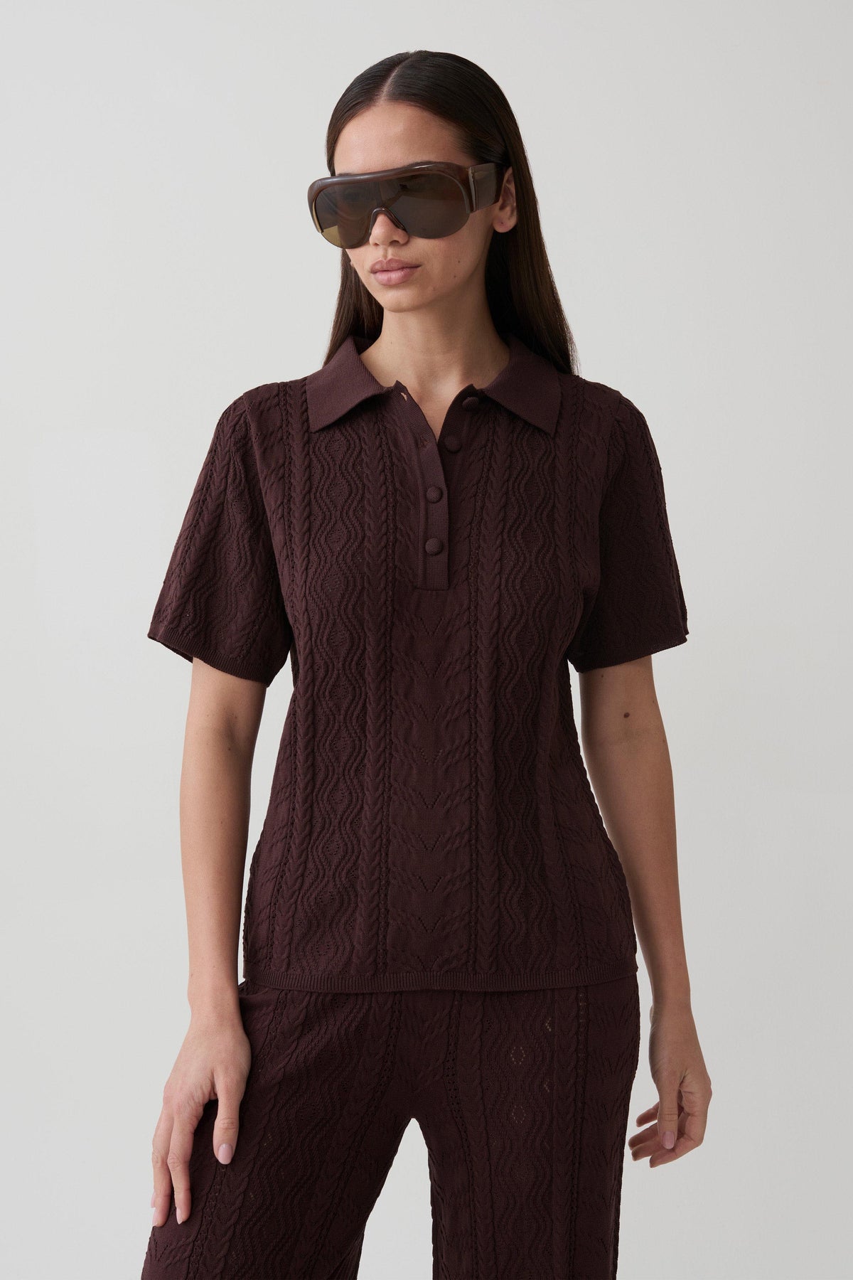 Jill Pointelle Knit Top - Chocolate #4