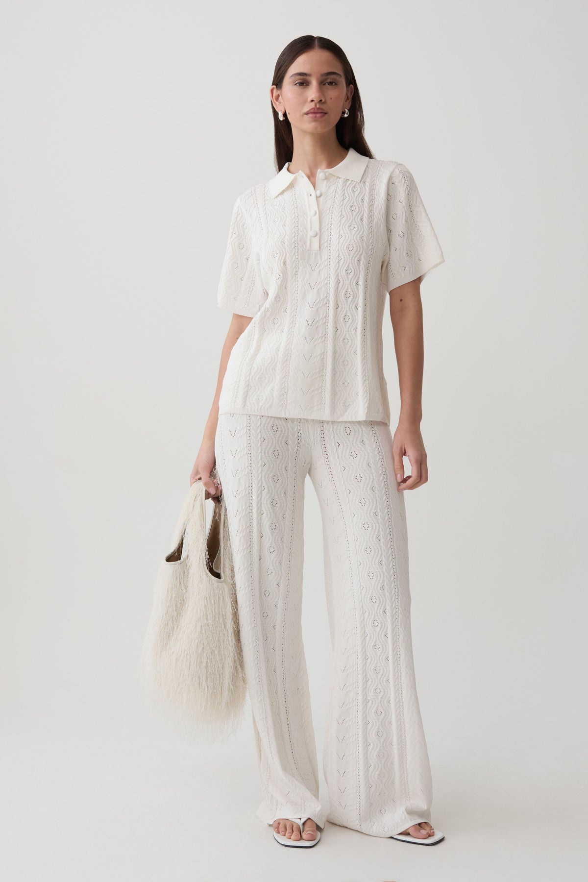 Jill Pointelle Knit Top - White #5