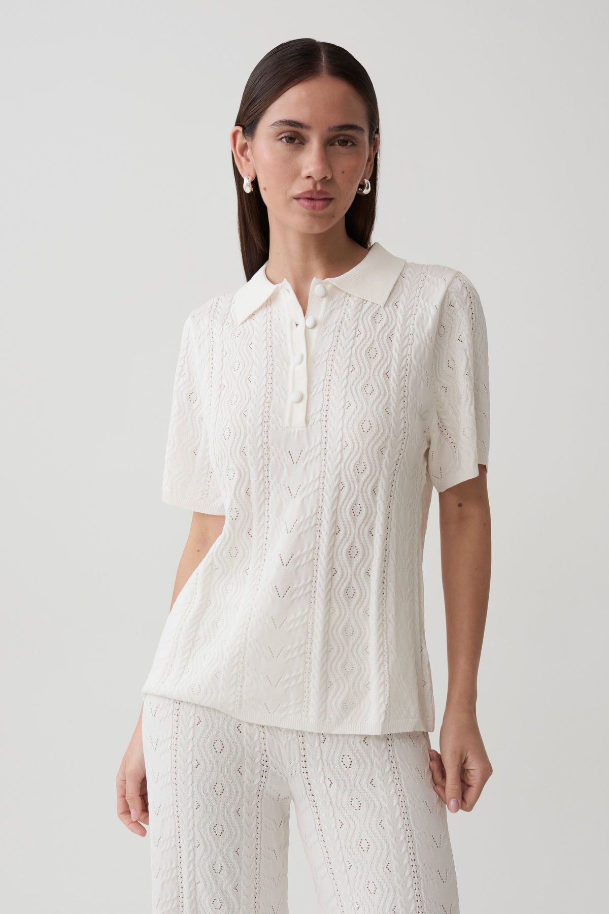 Jill Pointelle Knit Top - White #4