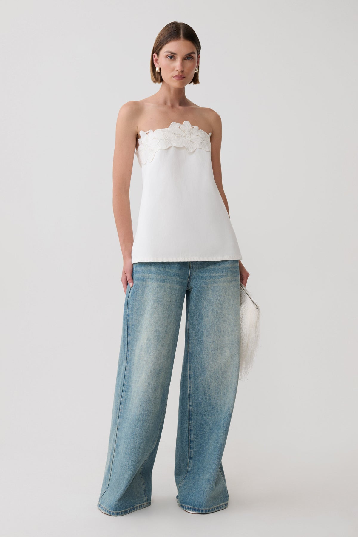 Anamarie Denim Floral Strapless Top - White #7
