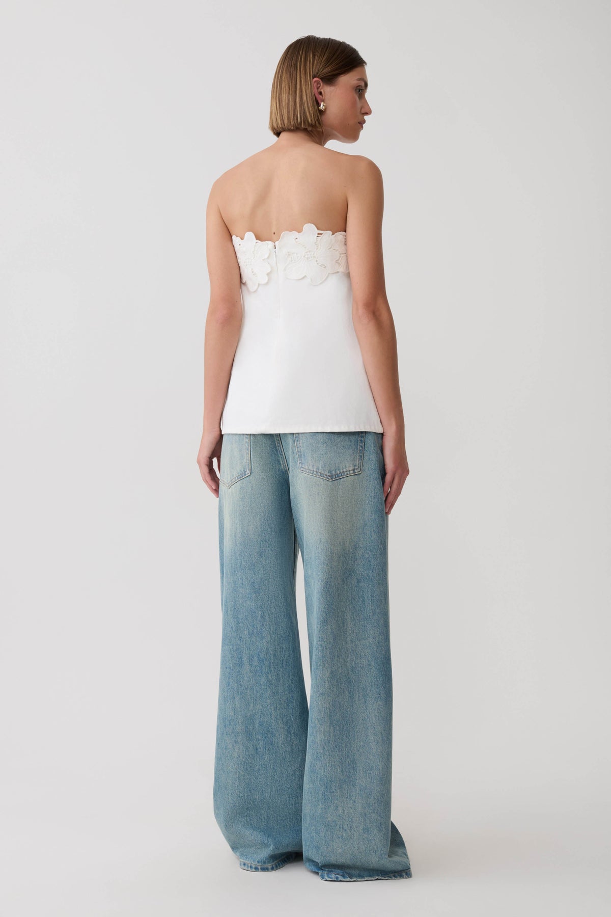 Anamarie Denim Floral Strapless Top - White #6