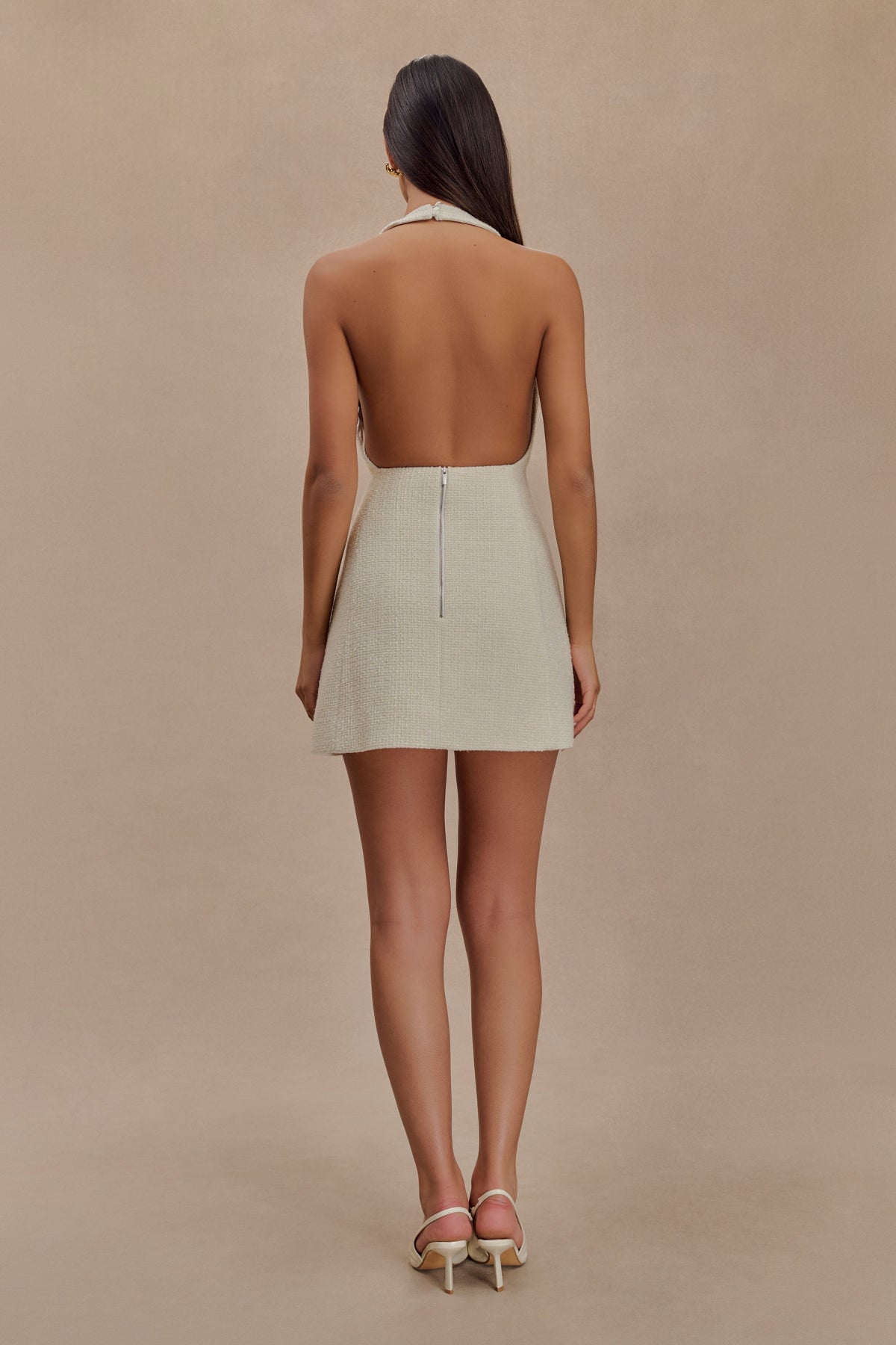 Carina Boucle Halter Mini Dress - Ivory #5
