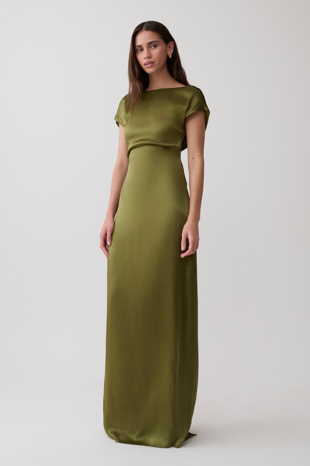 Valencia Open Back Satin Maxi Dress - Olive #5