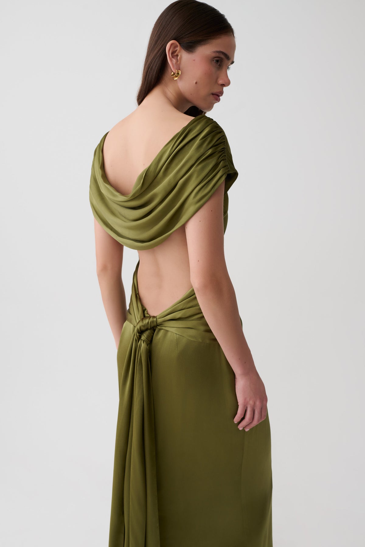 Valencia Open Back Satin Maxi Dress - Olive