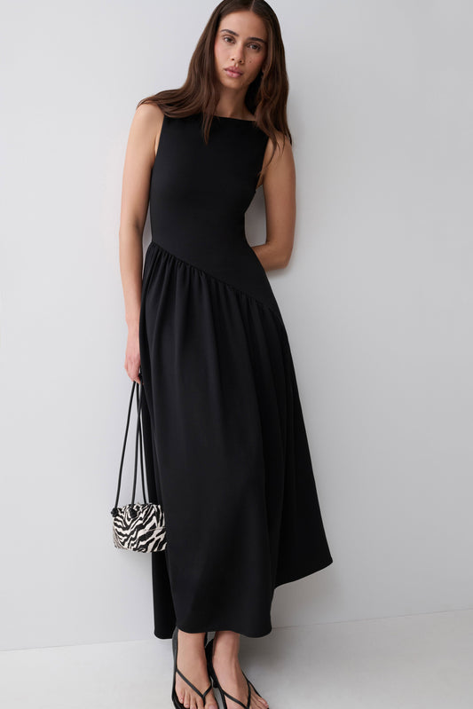 Hester Scuba Midi Dress - Black