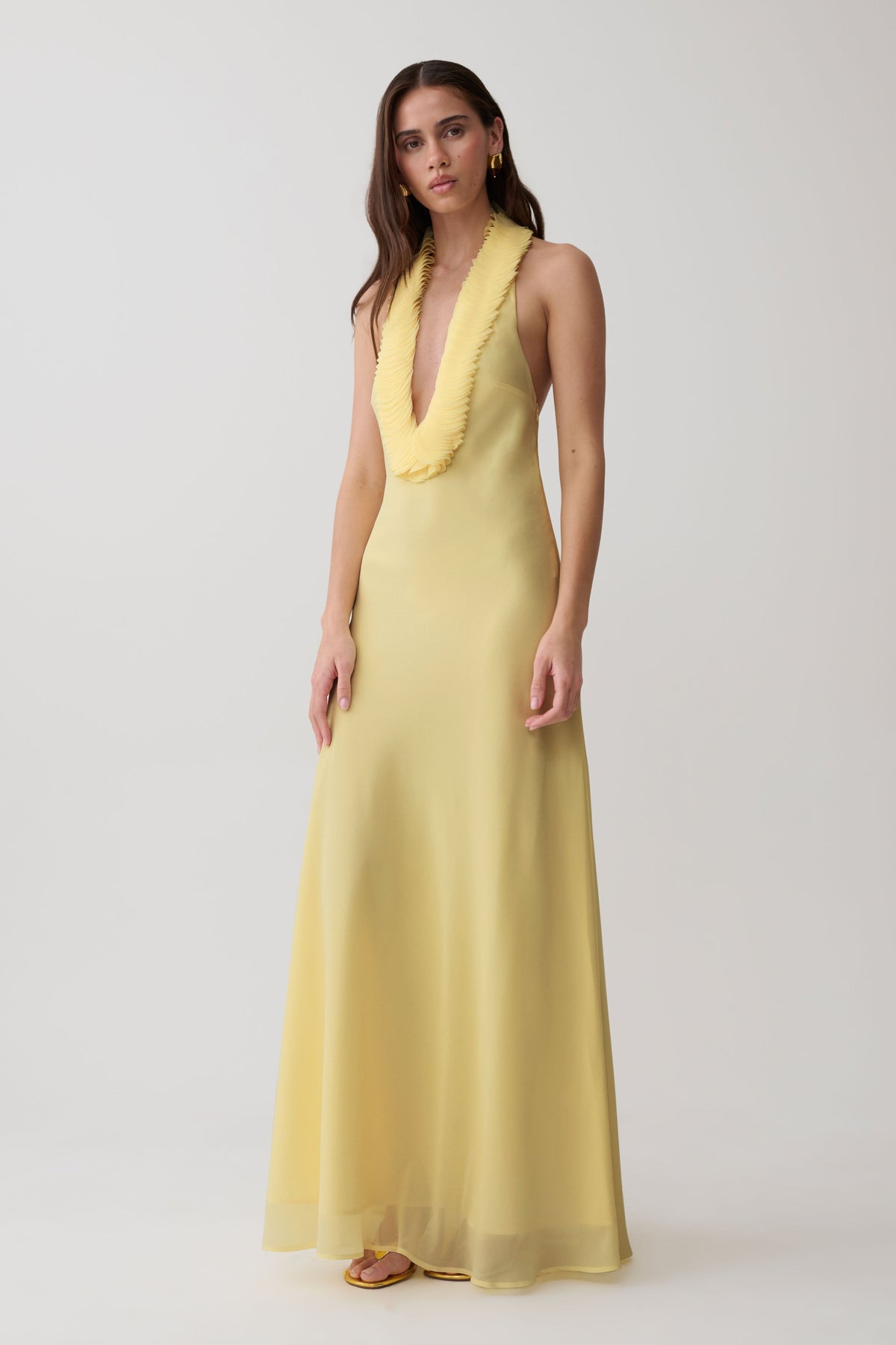 Floriane Chiffon Halter Maxi Dress - Lemon #4