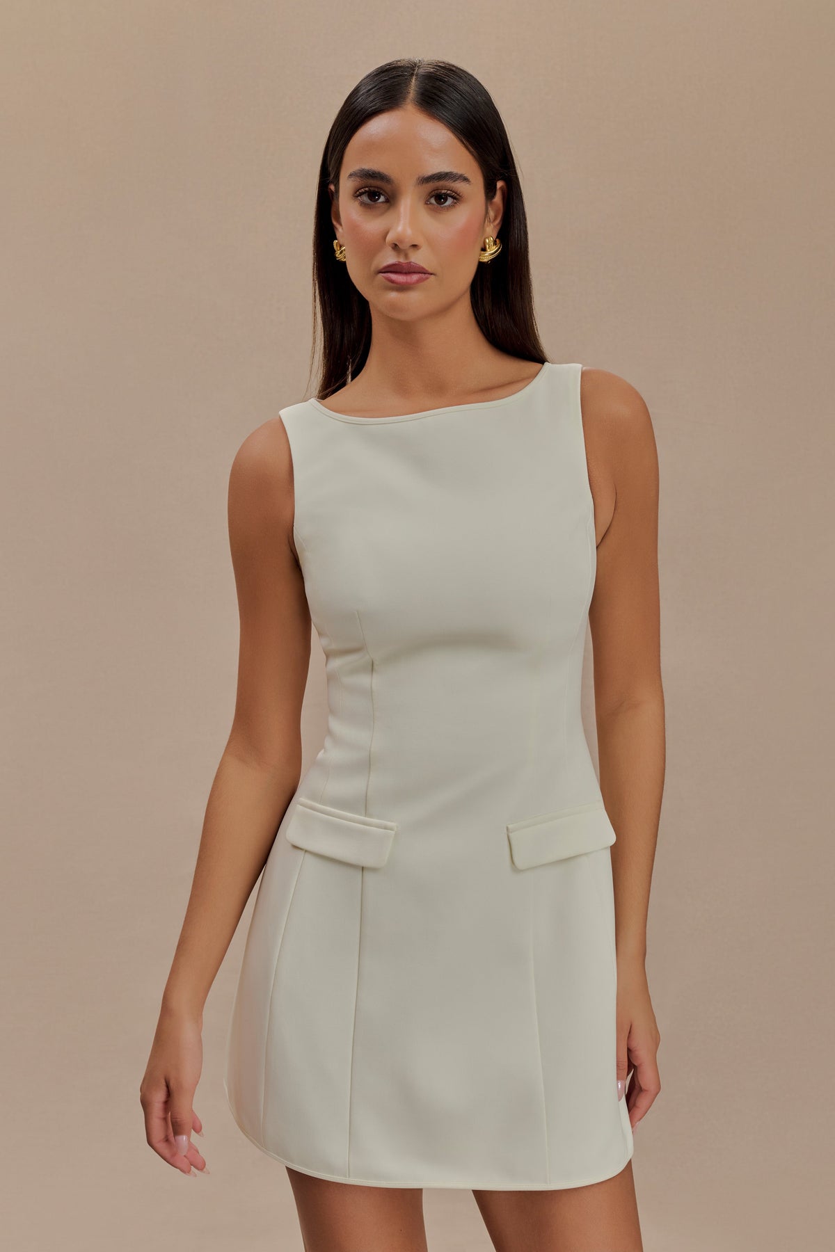Evanna Sleeveless Suiting Mini Dress - Ivory #3