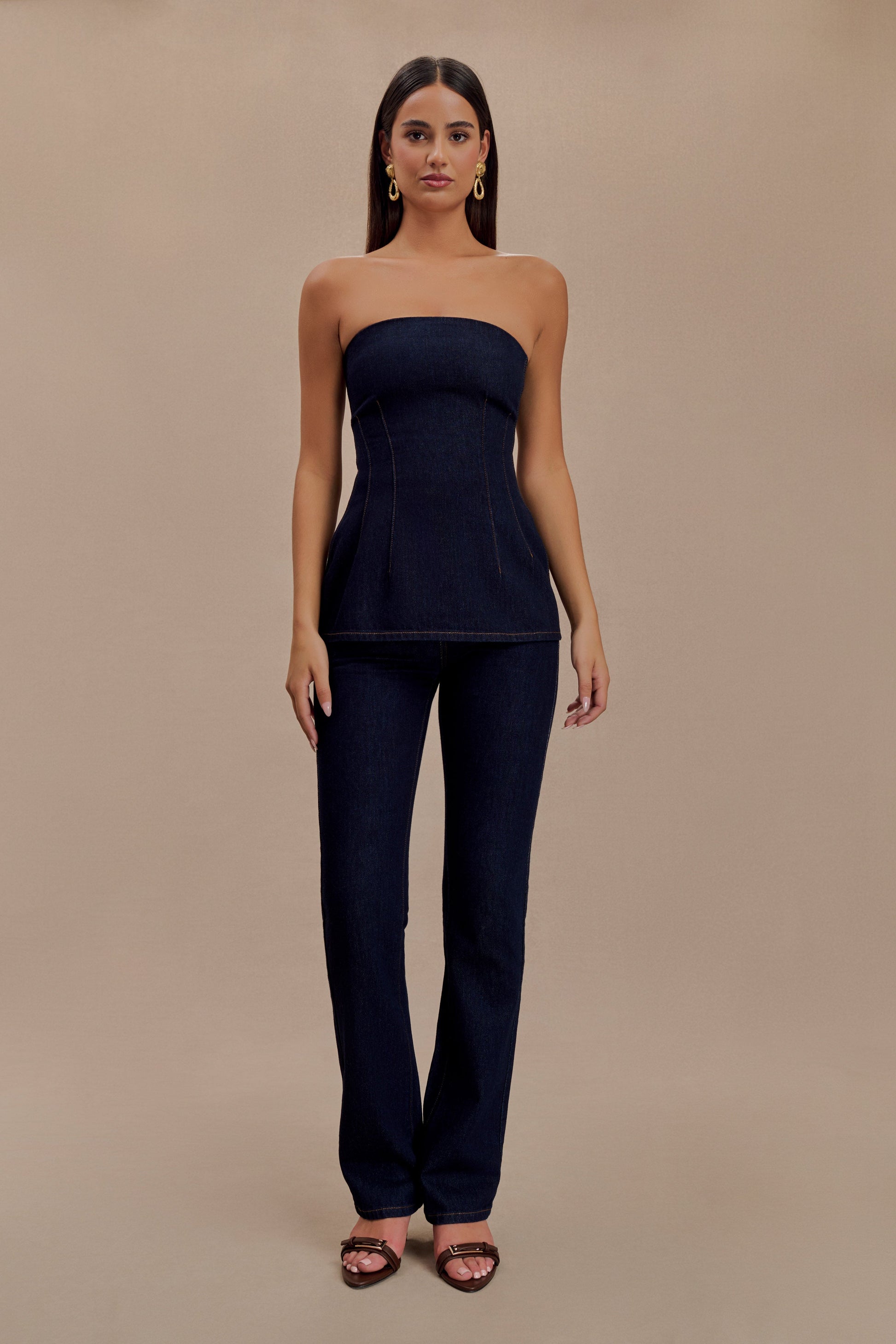 Madelyn Strapless Longline Denim Top - Indigo Blue #4