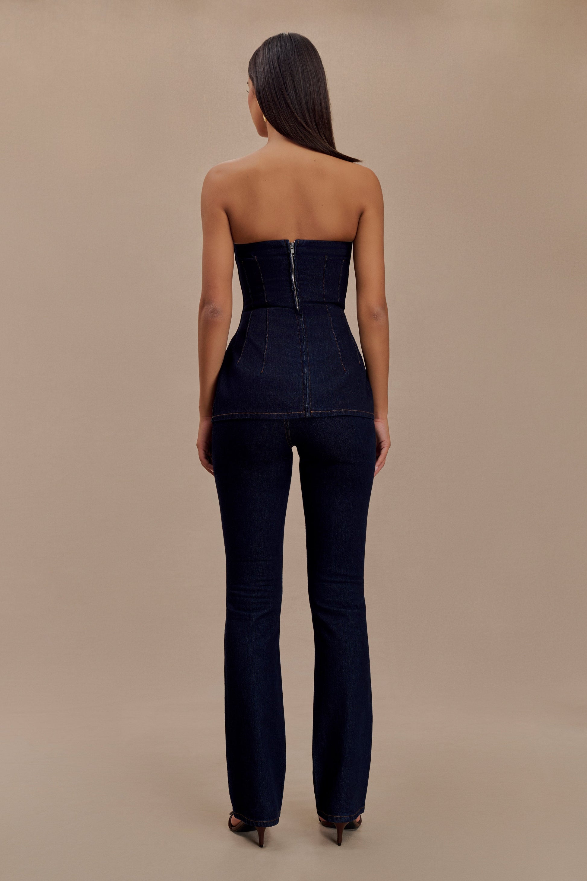 Madelyn Strapless Longline Denim Top - Indigo Blue #7