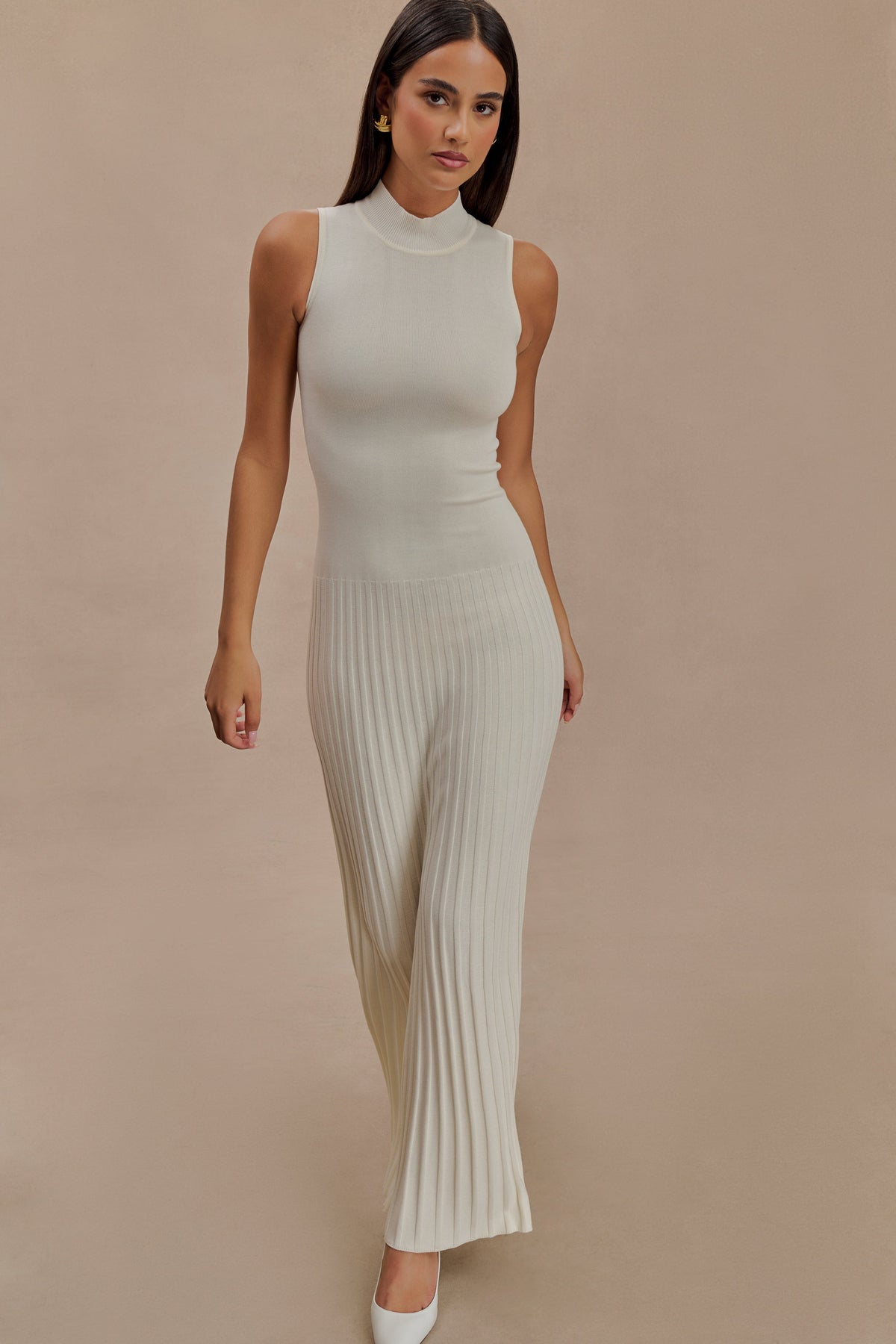 Mavis High Neck Pleated Maxi Dress - Ivory #6