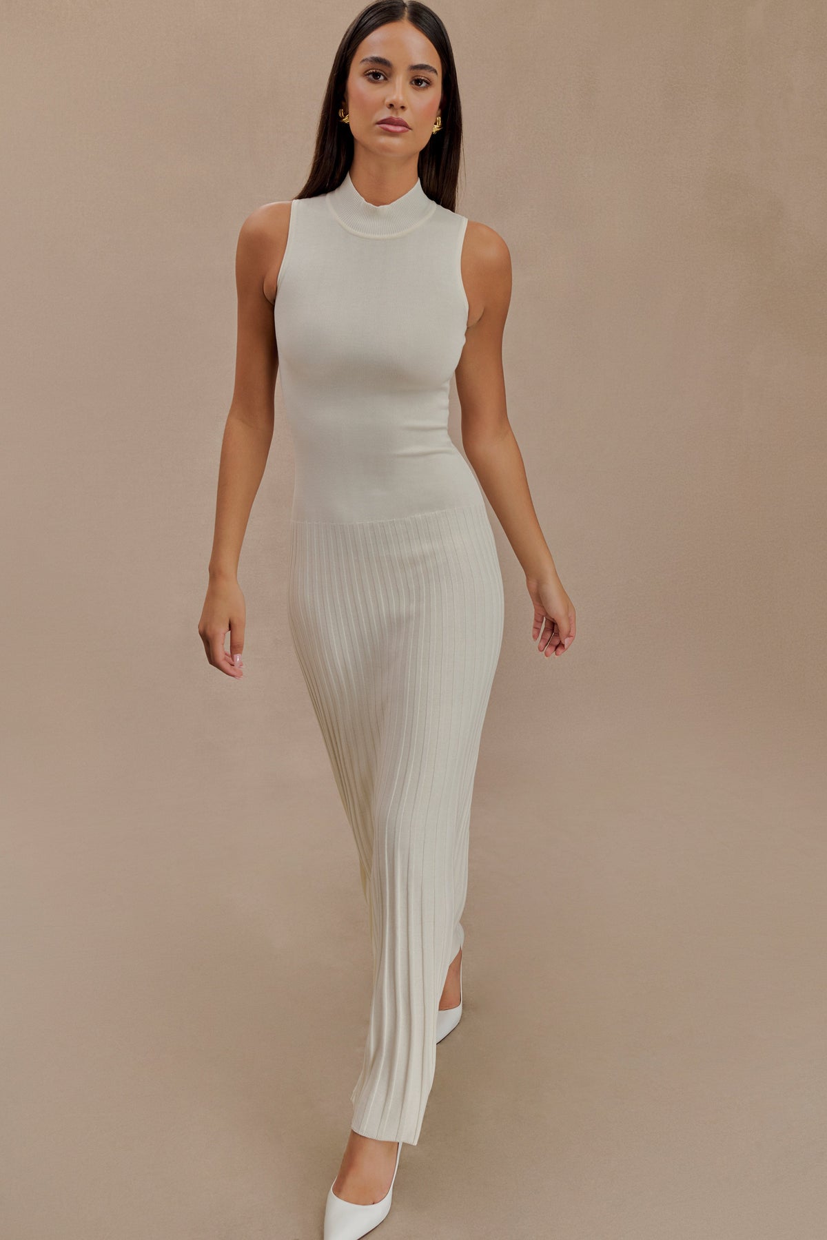Mavis High Neck Pleated Maxi Dress - Ivory #3