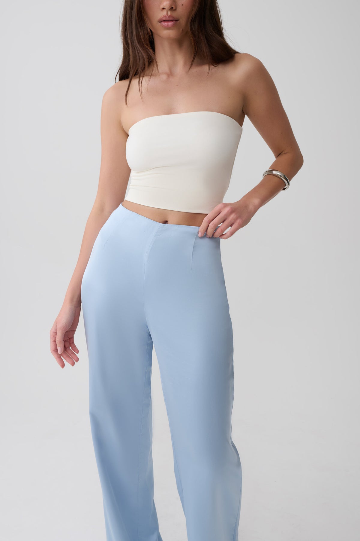 Sydney Straight Leg Satin Pants - Cornflower Blue #3