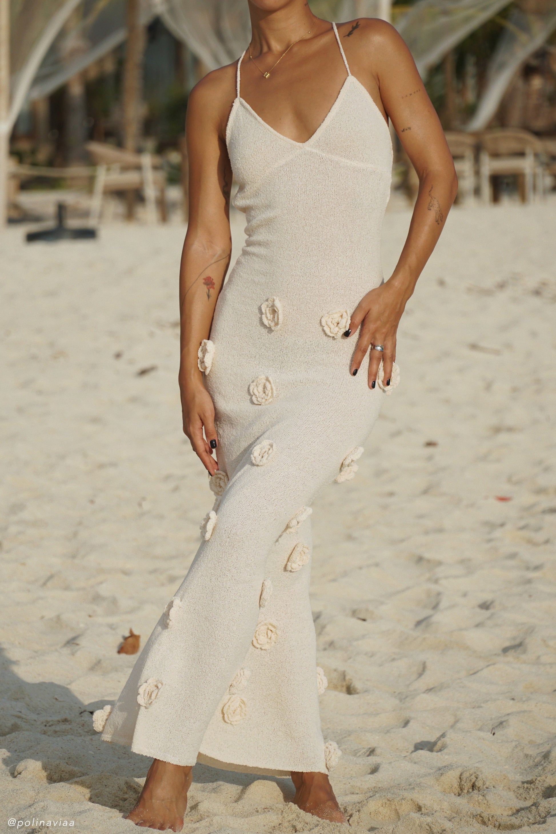 Suki Knit Maxi Dress With Flowers - Nude #6