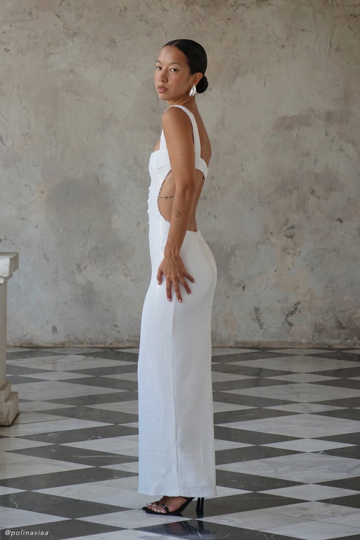 Adoria Sequin Cut Out Maxi Dress - White #4
